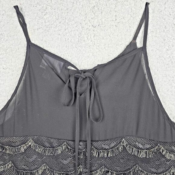Greylin Camisole Women M Black Metallic Silver Sheer Tiered Sexy 20s Flapper - Picture 15 of 16